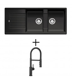 LIMITIERTE BLANCO-SETS ZIA 8 S + Catris- s flexo schwarz matt (SPÜLE + ARMATUR)